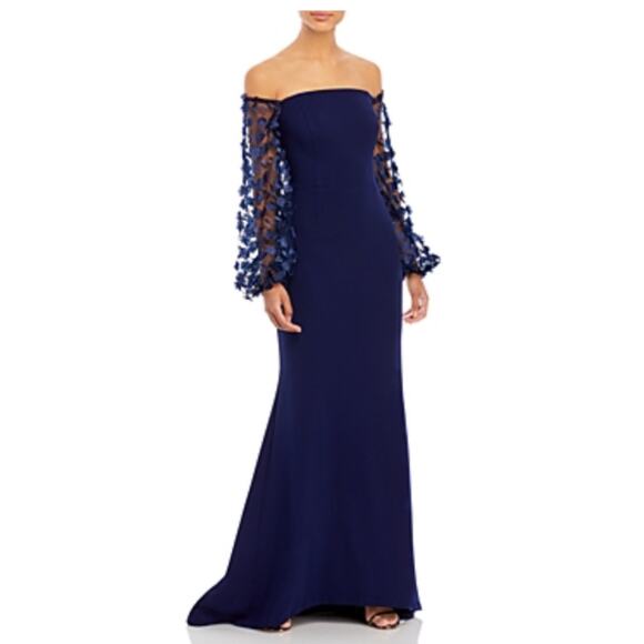 Eliza J Women's Off the Shoulder Long Sleeve Evening Gown Blue Size 6 Formal - Picture 11 of 13